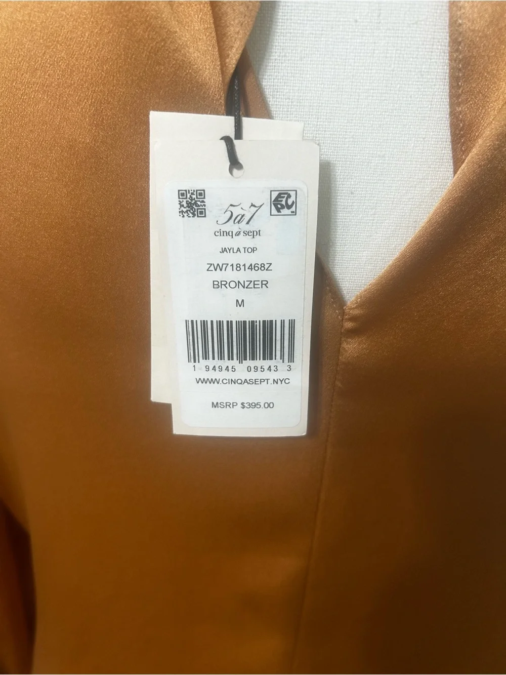 Cinq à Sept NWT Jayla Silk Satin Mock Neck Blouse Bronzer Orange Size M